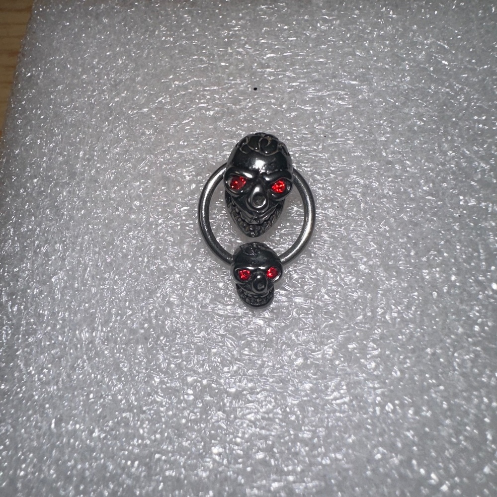 KILLSTAR GOTHIC SKULL EAR / NOSE RING - RED GEMS & SILVER TONE W/ BACKING